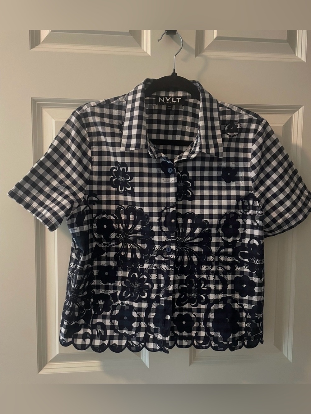 NVLT Navy and White Gingham Button-Up Shirt
